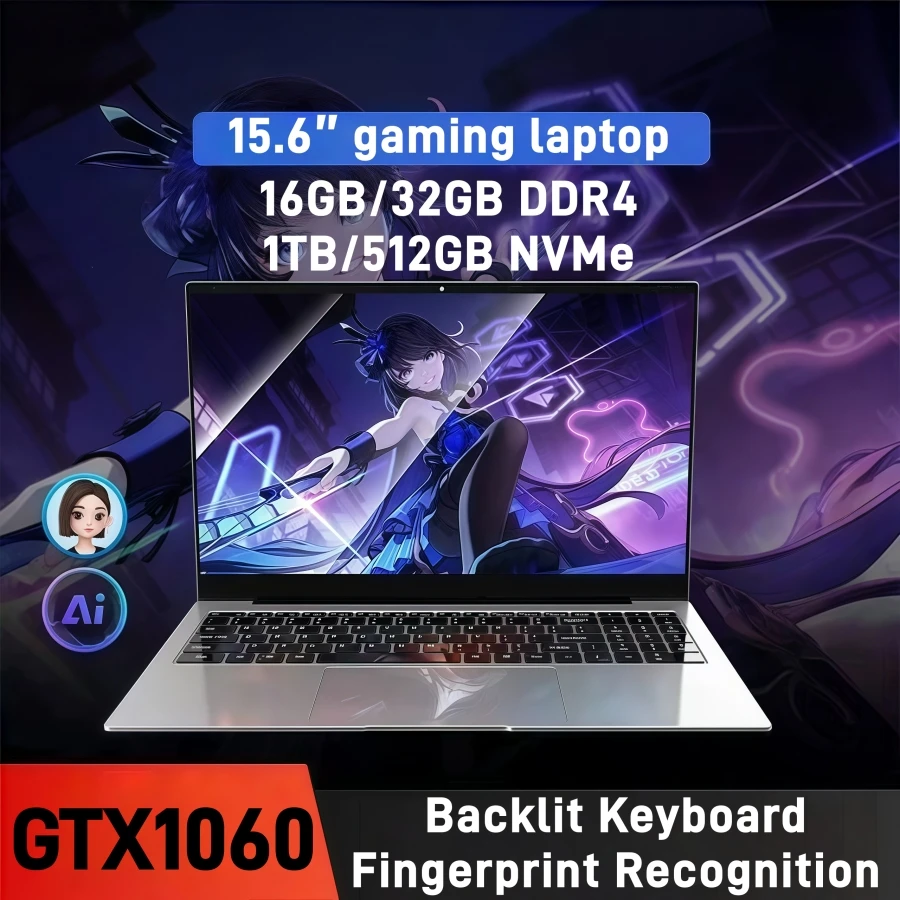 15.6" gtx1060 gaming laptops portable notebook computer pc laptop Gamer intel N95 32GB DDR4 1TB SSD Windows11 Backlit Keyboard