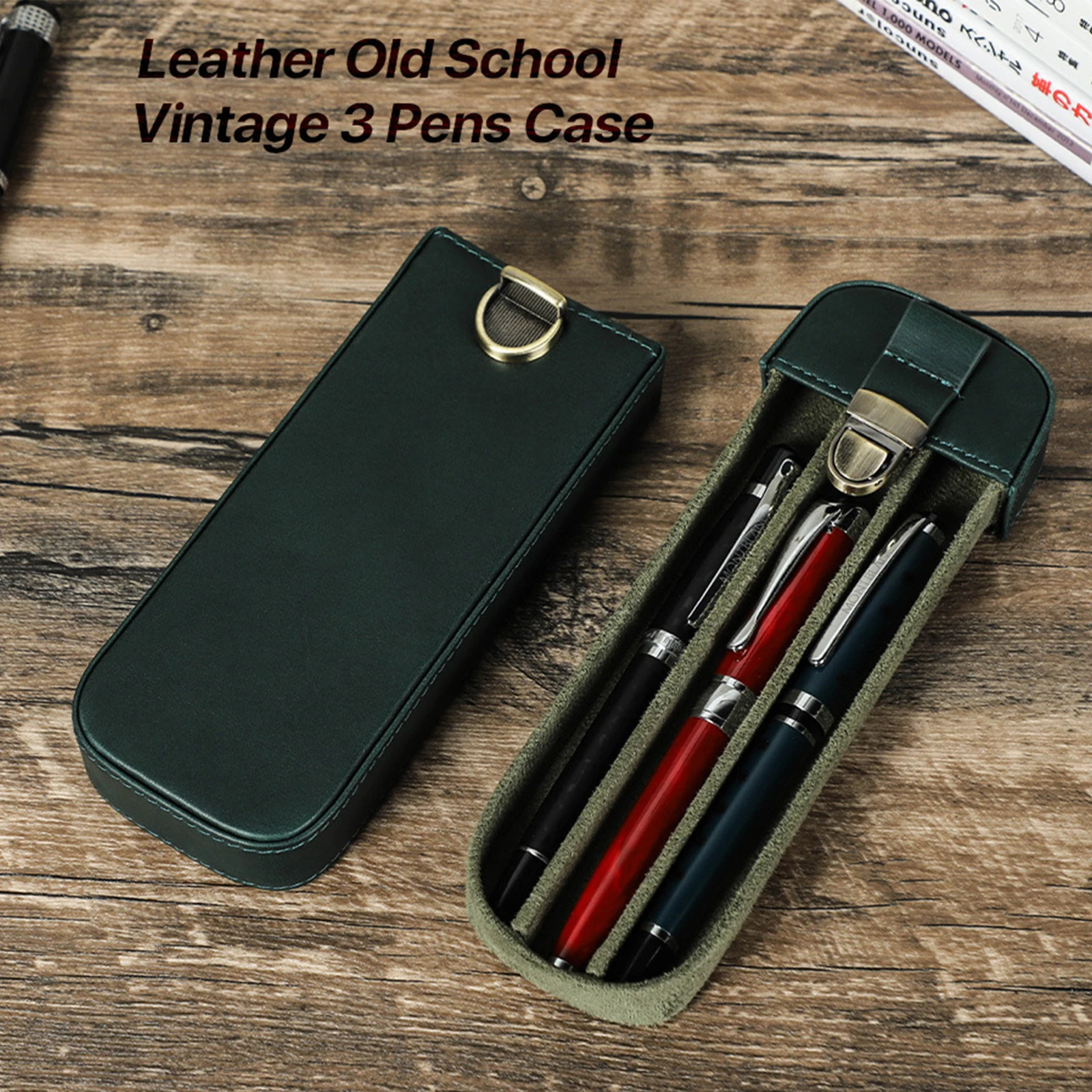 Genuine Leather Pen Case Portable 3 Slots Pencil Box fountain pens collection Holder With Remove Pen Tray Exquisite stationery