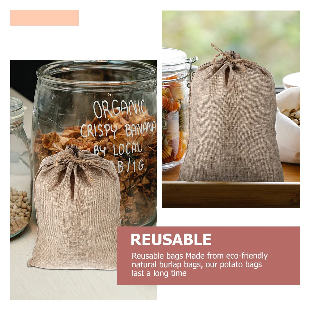 6 Pcs with Drawstring Burlap Bag Vegetable Portable Vegetables Reusable Sack Fabric Bags Drawstrings Fruit Pouch