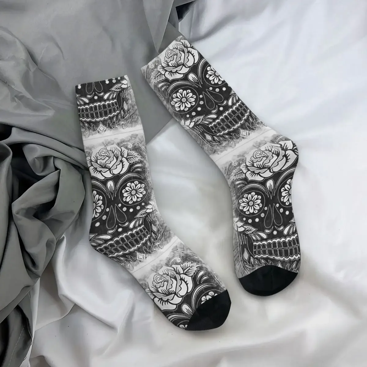 Happy Men's Socks Day Of The Dead Mexcian Vintage Sugar Skull Hip Hop Casual Crew Sock Gift Pattern Printed