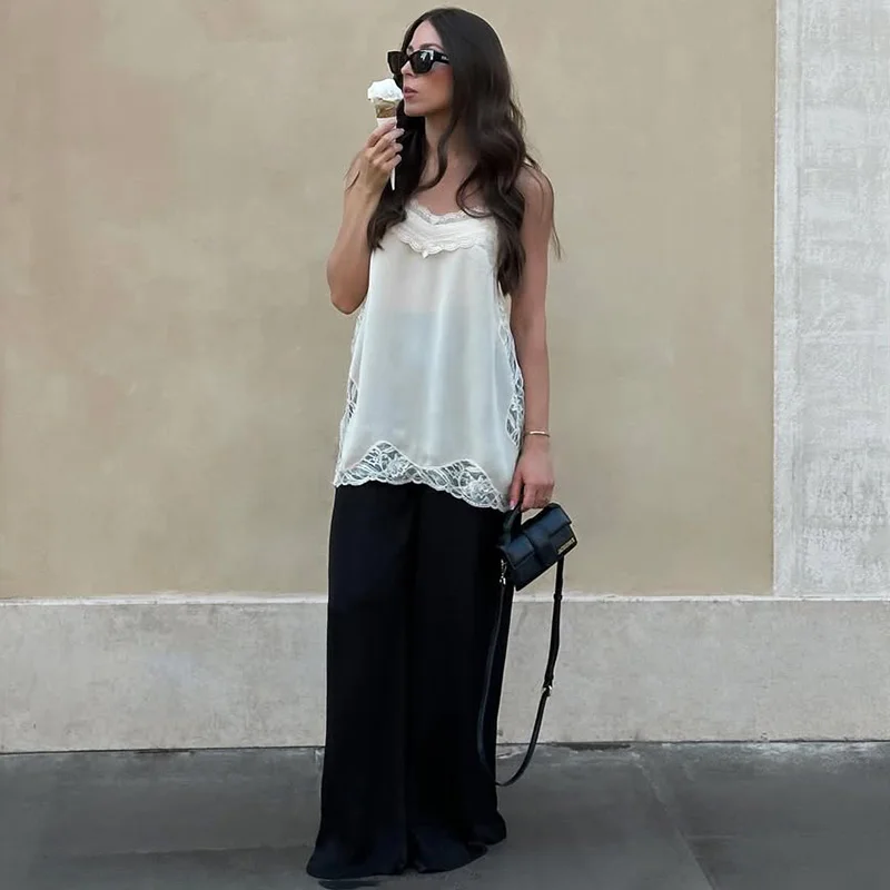 Ticketsx الدانتيل المرقعة حبال القمم المرأة التباين عارية الذراعين سبليت بروتيل قمة الموضة مثير تاريخ حفلة كلوبوير الإناث الدبابات القمم #5