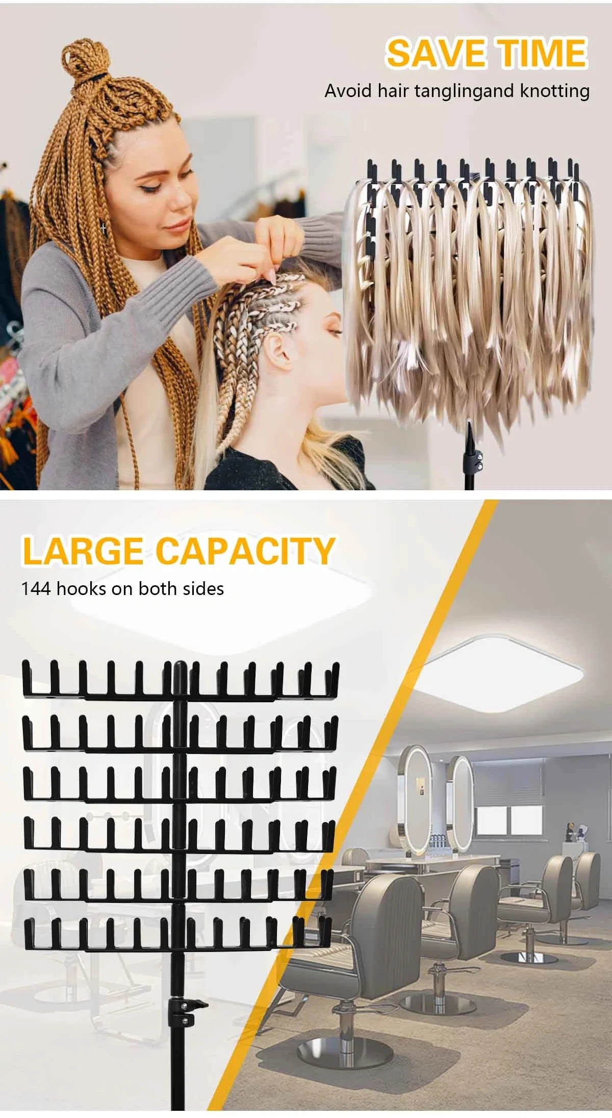 144 Heringe Haar geflecht Rack 2 seitige Haar gestelle für Geflechte stehen höhen verstellbar Geflecht Rack Halter Stylisten Braiders Tool – Detail 2