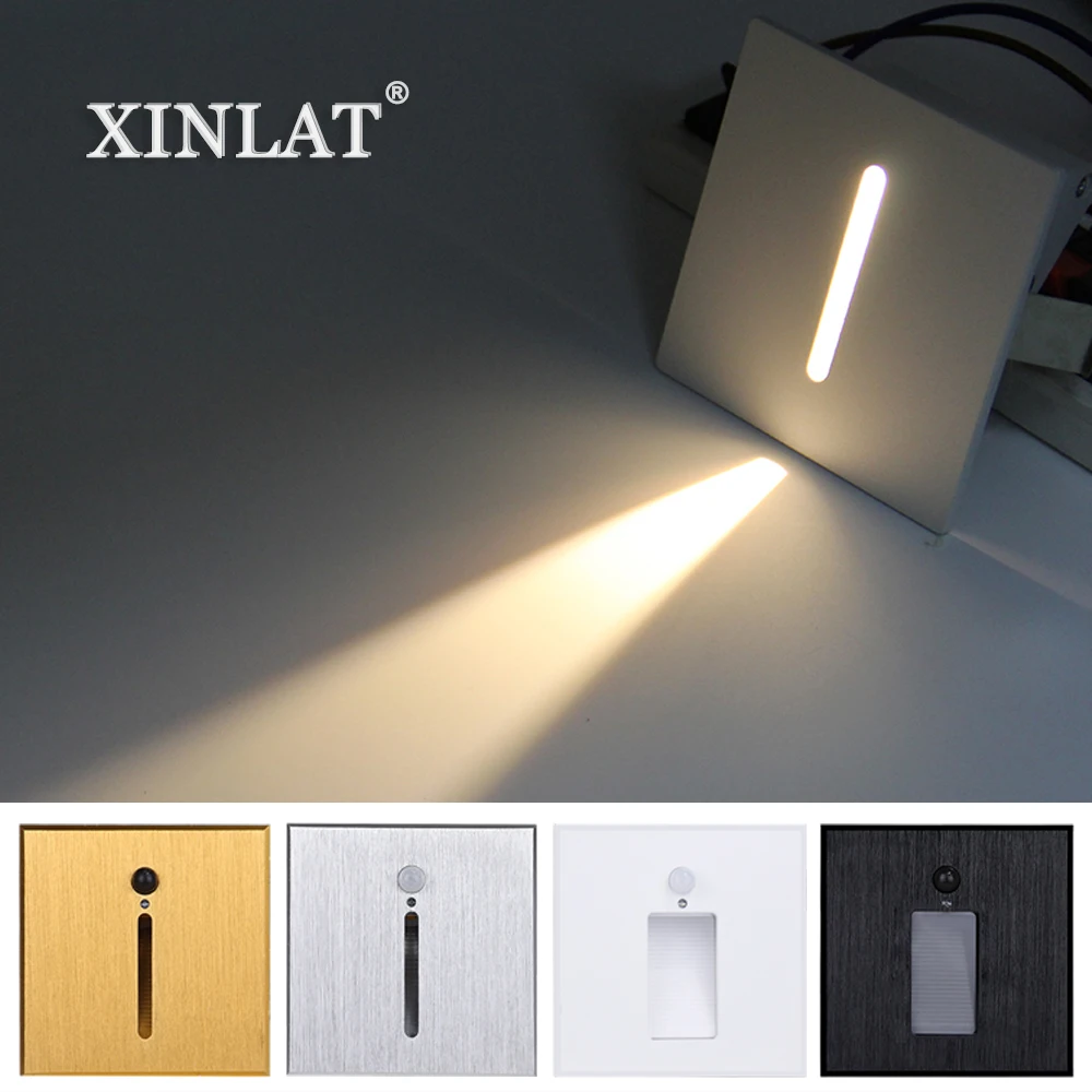 Led Recessed Lights Stair Embedded Intelligent PIR Sensor Step Staircase Corridor Bedroom Bedside Wall Light with Box