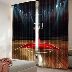 2Pcs Men Basketball Curtains Sport Theme Ball Court Arena Stadium Field Suitable For Bedroom Kitchen Dining Room Living Room