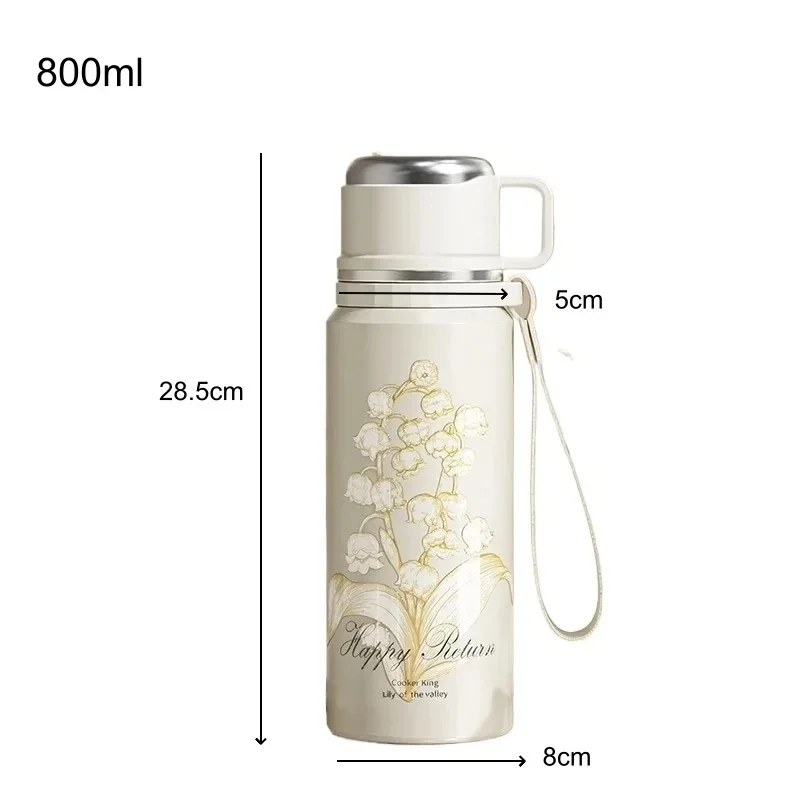 COOKER KING Thermos Water 600ml/800ml  Bottle Flower Pattern Tea Cup Stainless Steel Insulated Cup with Tea Strainer Tea Maker view 6