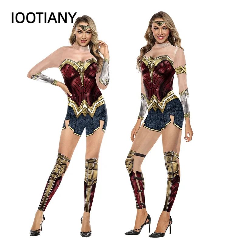 FASHION Wonder Girl Costume Cosplay Bodysuit Anime Printed Super Hero Printed Halloween Costumes For Women Zentai suit