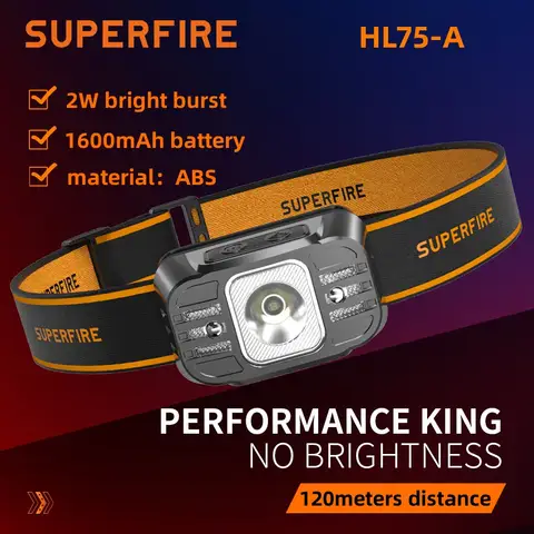 SuperFire 충전식 LED 전조등 휴대용 헤드라이트 헤드 손전등 HL75-X Type-C 낚시 유도 7 가지 모드 조명 야간