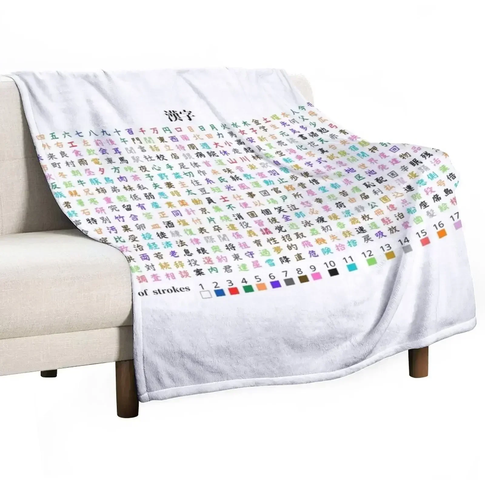 Kanji Chart Strokes -White- Throw Blanket Sleeping Bag Fashion Sofas Blankets