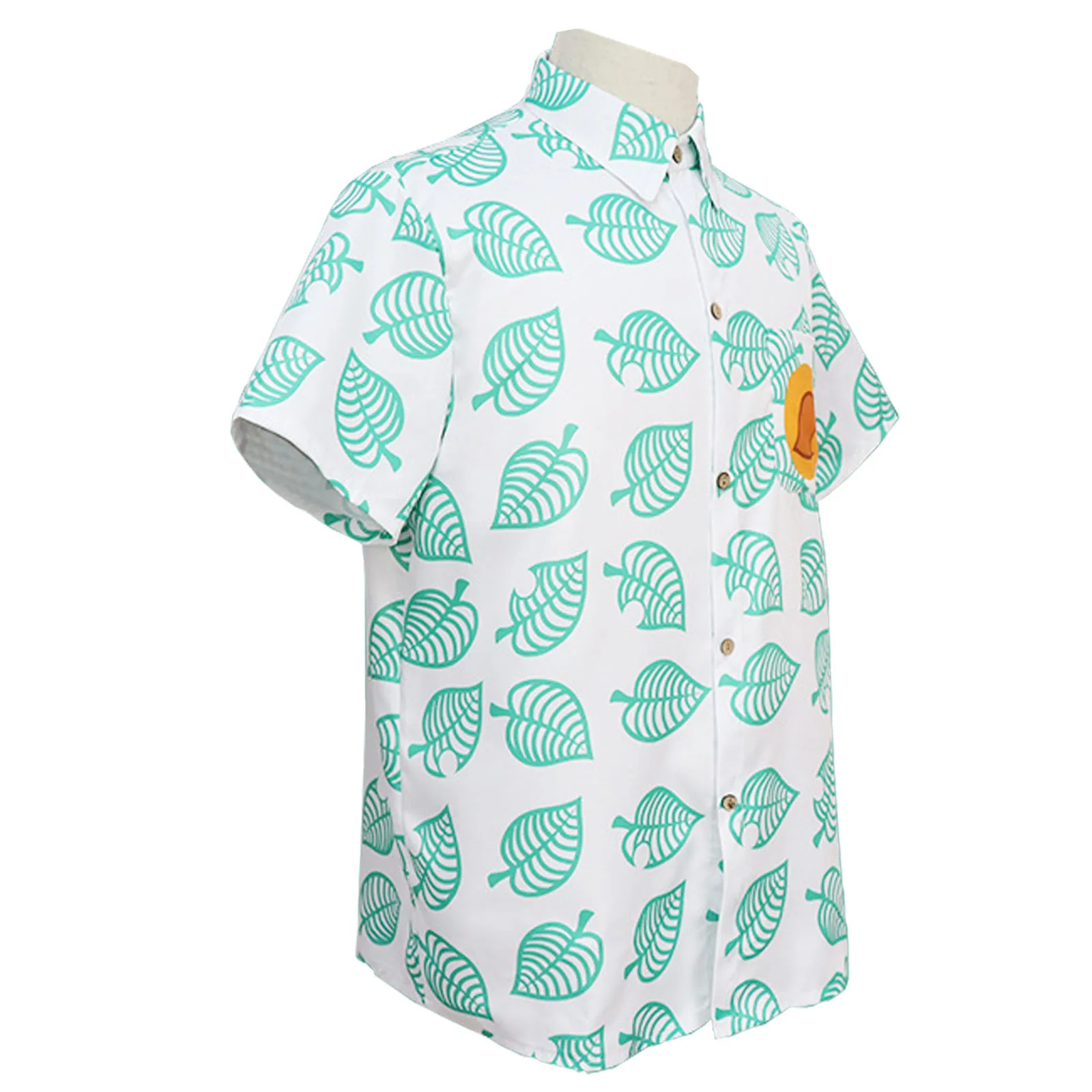 유니섹스 Animal Nook Tom Shirt 성인 리프 프린트 코스프레 의상 반소매 버튼 업 탑