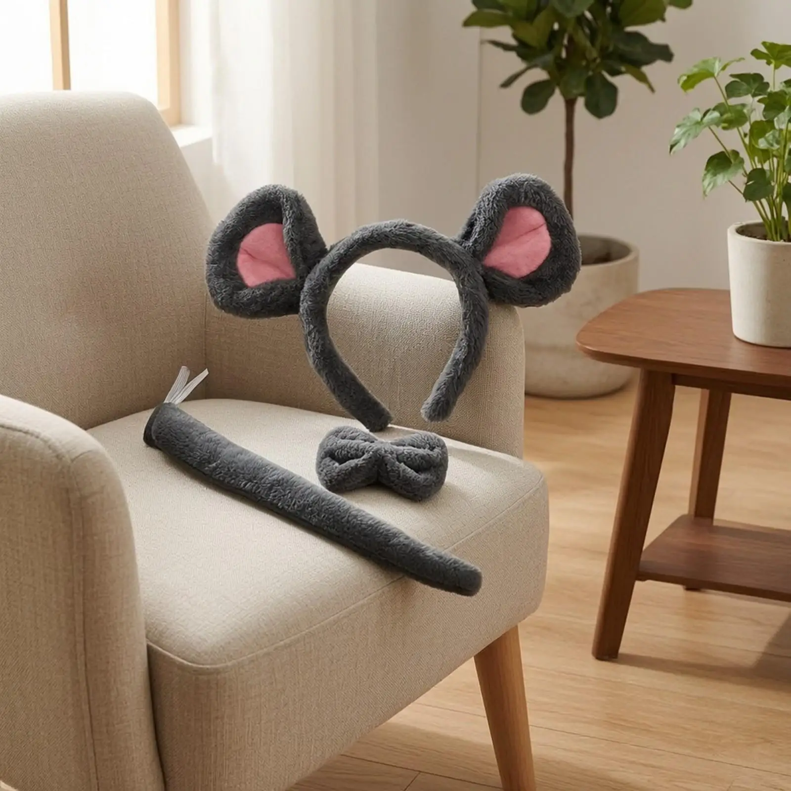 3 Pieces Animal-Ear Headband with Soft Fabric Tail and Bow Tie Children-Friendly Kids Animal Costume Accessory Set Soft Easy To