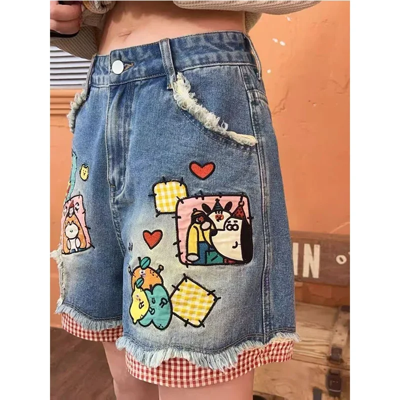 

Женские джинсы 2025: Новинка, летние, трендовые, свободные, с мультяшным принтом, в стиле пэчворк, клетчатые, с широкими штанинами, прямые, с карманами и молнией