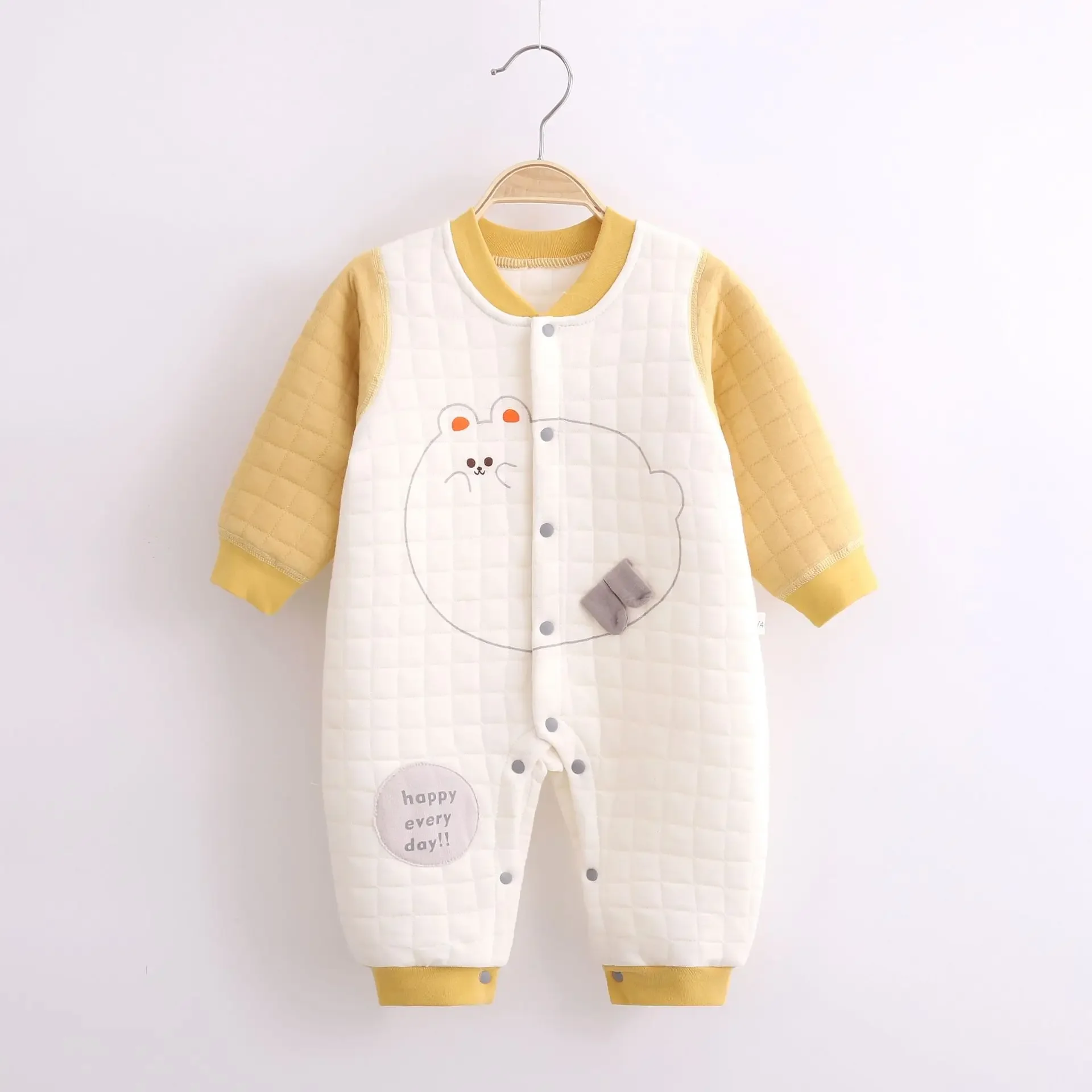 Baby Bodysuit Autumn Winter Cotton Three Layer Warm Bodysuit Bone Free Craft Baby Thickened Creeper Romper