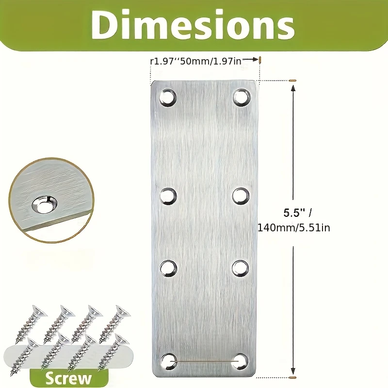 6Pcs Stainless Steel Metal Straight Brackets With Screws Repairing Mending Plate for Wood Furniture Easy to Install