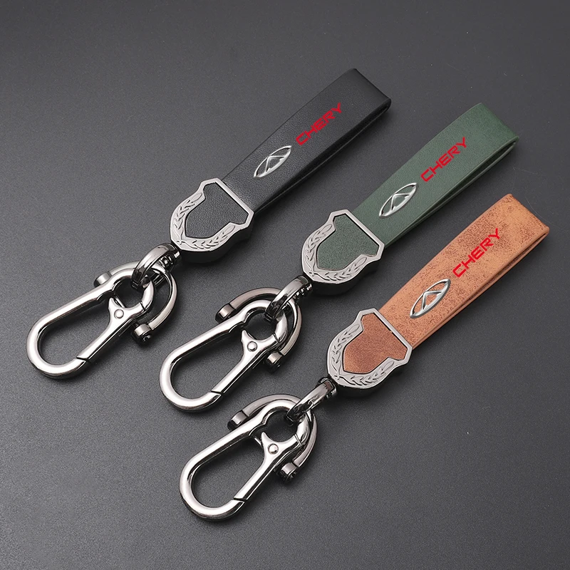 Premium leather Ultra-clear printing Metal fob key chain For CHERY Accessories