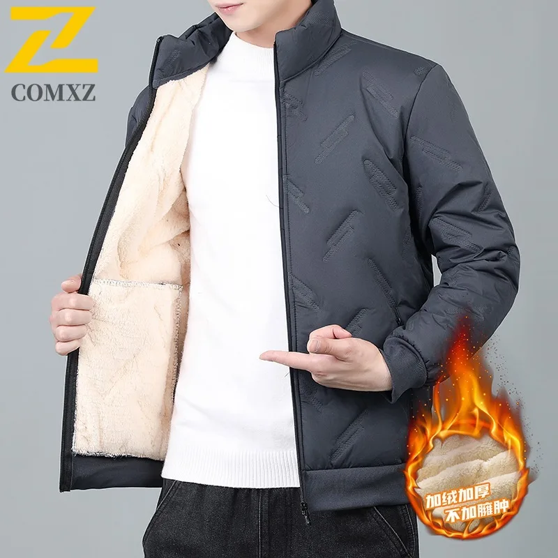 

COMXZ 2025 Winter Men Lamb Wool Cotton Jacket Loose Fit Plus Size for Middle aged Elderly Fathers Business Casual Warm Anti cold