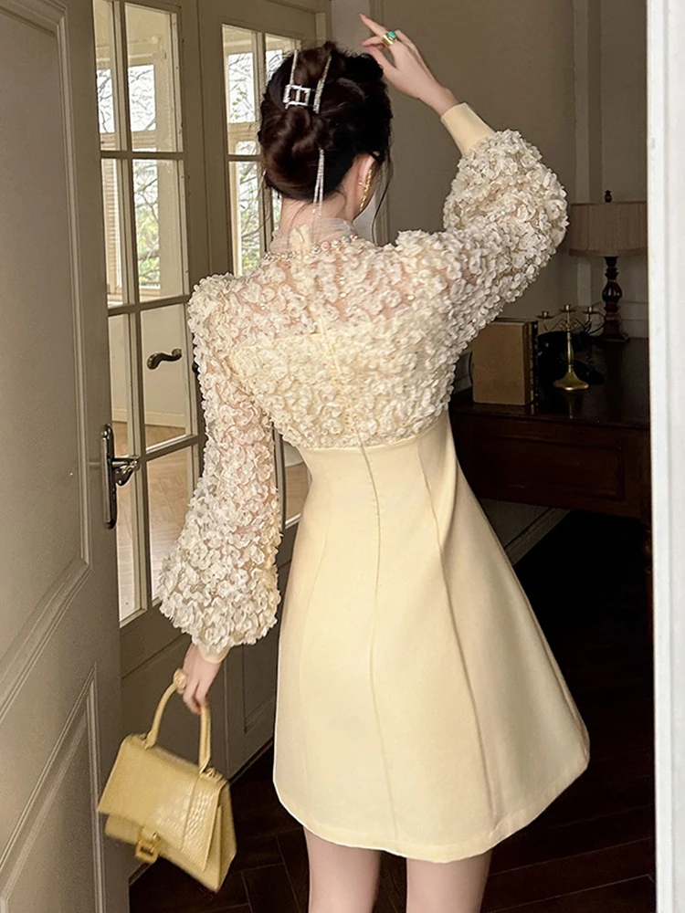 คนดังสวยวันที่ชุดประณีต Chic SHEER ตาข่ายดอกไม้ Splice Sequins เอวสูงชุดสั้นพรหมวันเกิด PARTY Vestidos