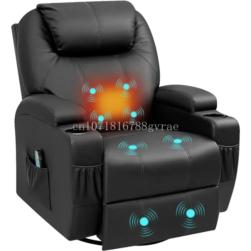 2023 New Swivel Rocker Recliner with Massage and Heating Functions, Sofa Chair with Remote Control and Two Cup Holders