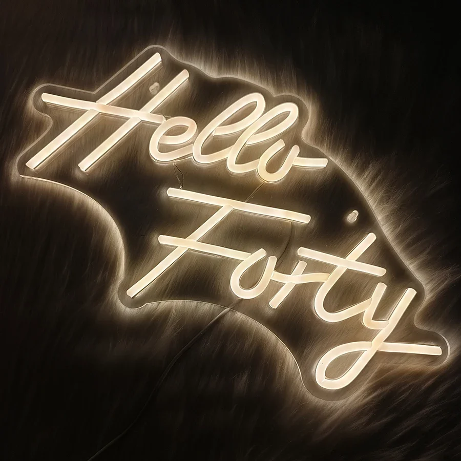 

Used For Living Room, Bar, Beauty Salon, Birthday Background Decor,Hello Forty Neon Sign, Warm White Letter Lamp Usb Powered