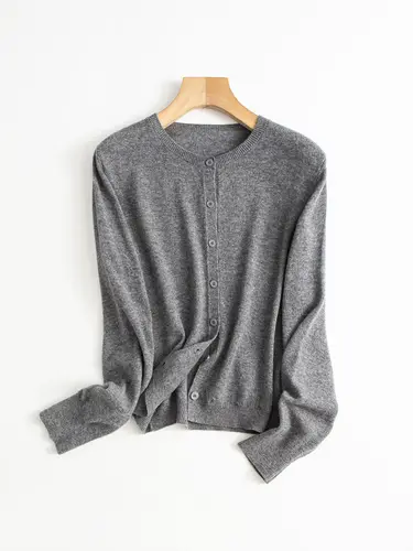 SuyaDream, Cardigans For Woman, 100%Merino Wool, Round Collar, Solid Plain Sweaters, 2024 Fall Winter Jackets, Beige, Black - Image 10