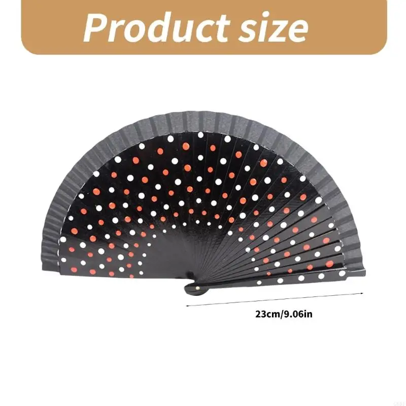 G6KF Elegant Fan Fashionable Classical Vintage Hand Fan Spanish Dots Pattern Folding Fan for Weddings and Dance Parties