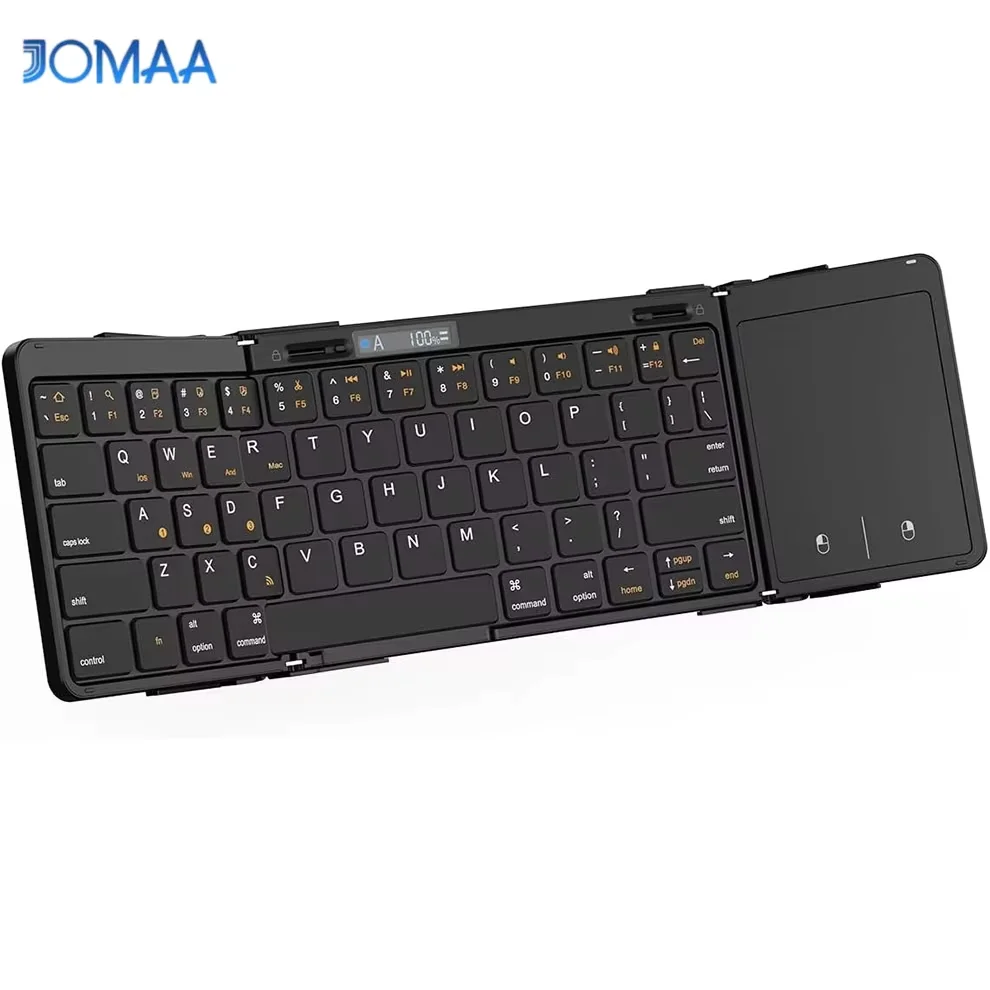 Foldable Bluetooth Keyboard with Touchpad & Display, Rechargeable Wireless Multi-Device Keyboard Connect Up to 3 Devices