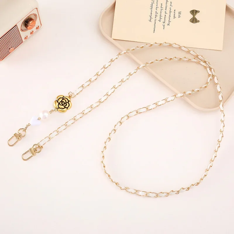 Fashion Women's Leather Crossbody Chain Luggage DIY Accessories Outdoor Convenient Pearl Phone Chain image 4