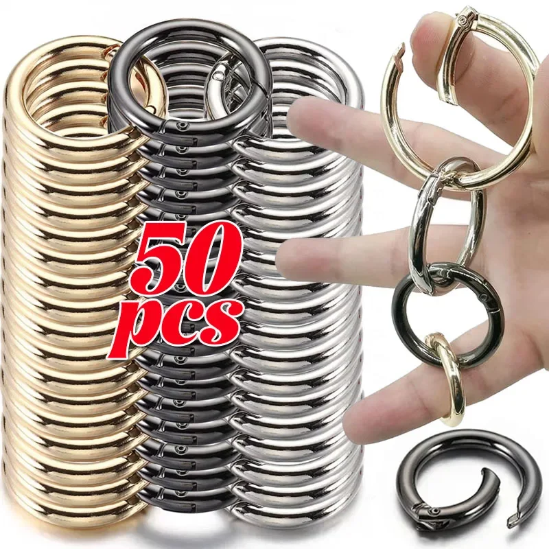 50pcs Metal Spring Clasps O Ring Bag Buckle Connector Openable Keyring Clips Carabiner Snap Hook DIY Luggage Jewelry Accessories
