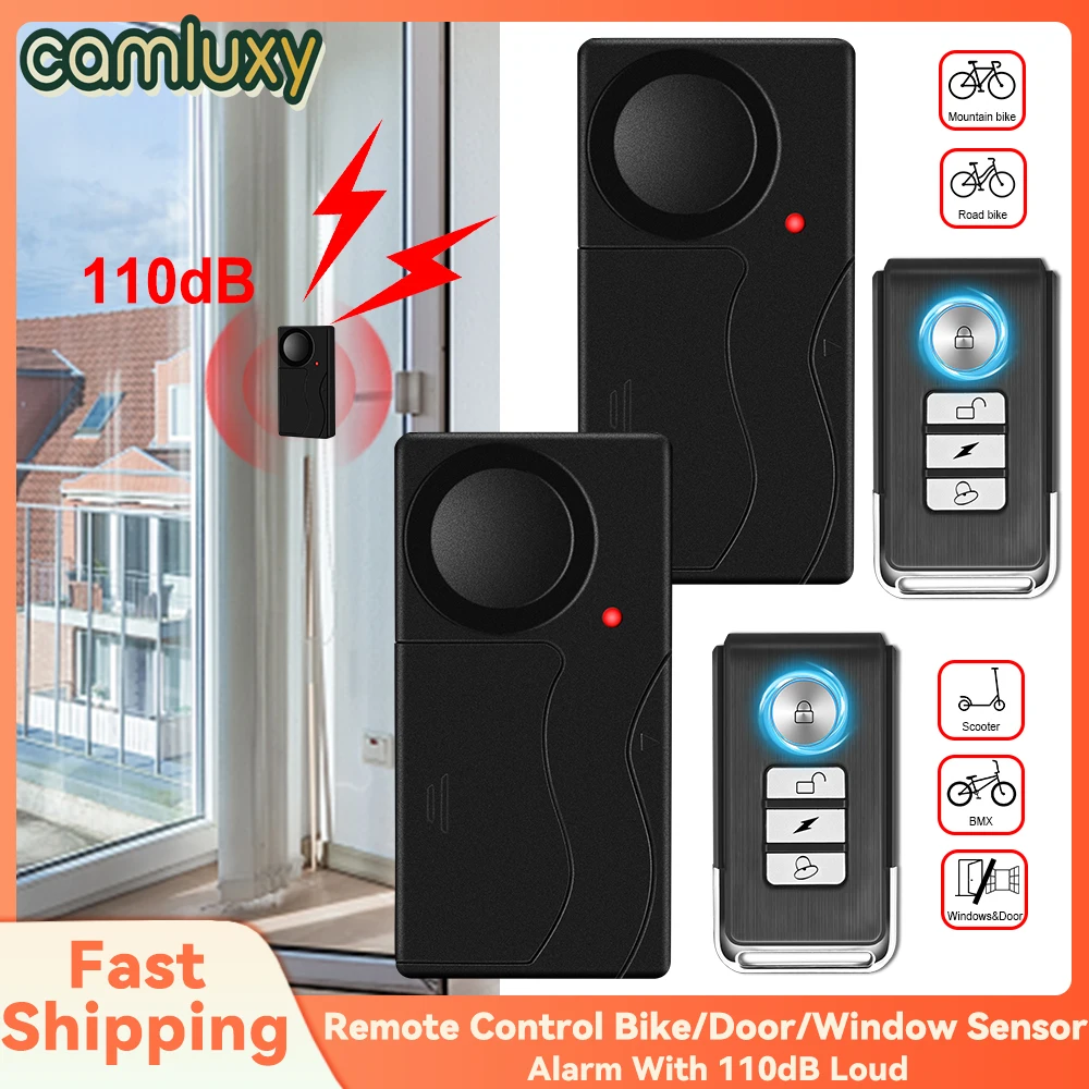 Camluxy Anti-Theft Alarm 110db Loud Door and Window Alarm Wireless Vibration Alarm with Remote Control Bicycle Security Sensors