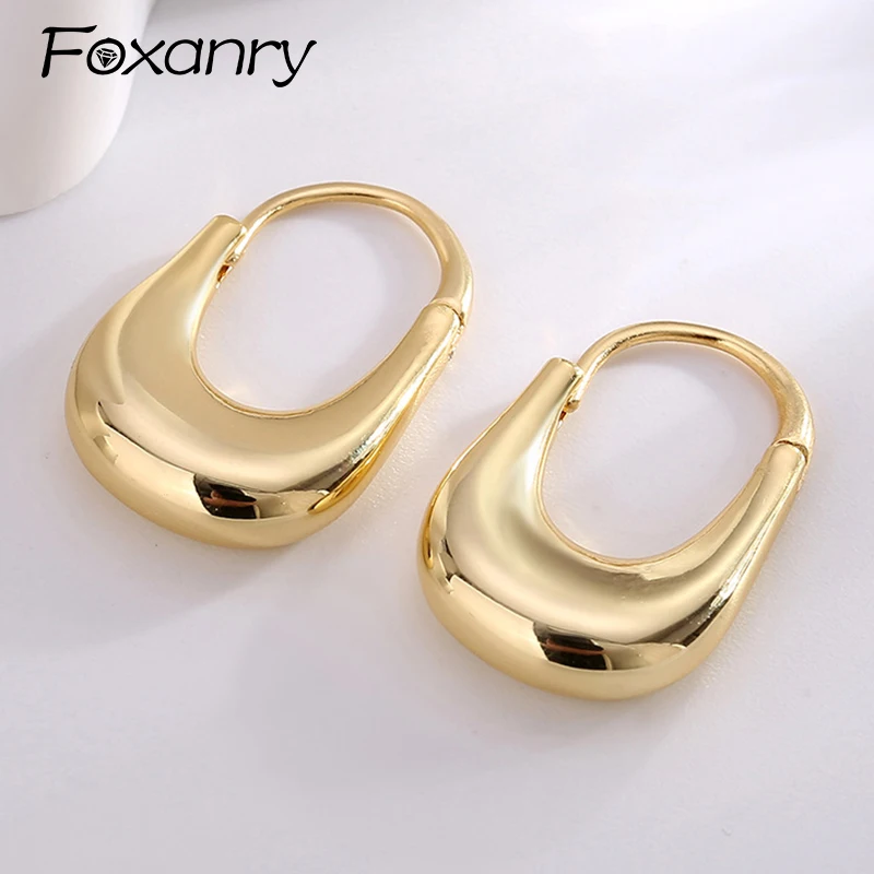 Foxanry 1 Pair Smooth U-shaped Geometric Earrings For Women Minimalist Elegant Vintage Ear Buckle Prevent Allergy Jewelry Gifts