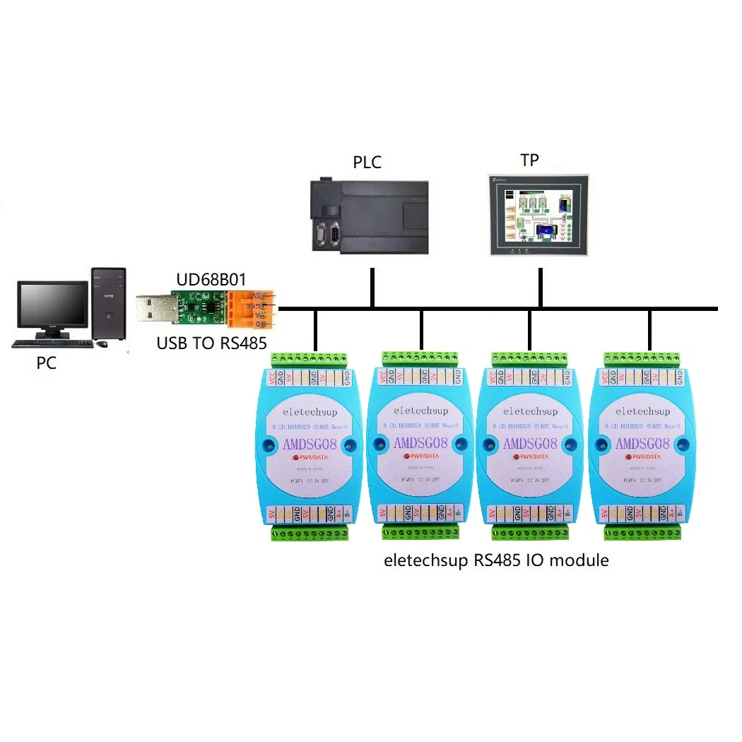 8 DS18B20 temperature acquisition module / RS485 MODBUS RTU communication replace WP3066ADAM