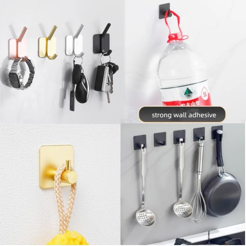 Ganchos adhesivos de pared, toalla, llave, perchero de tela, puerta, bata de baño, colgador, bolsa de cocina, gancho adhesivo, organizador para