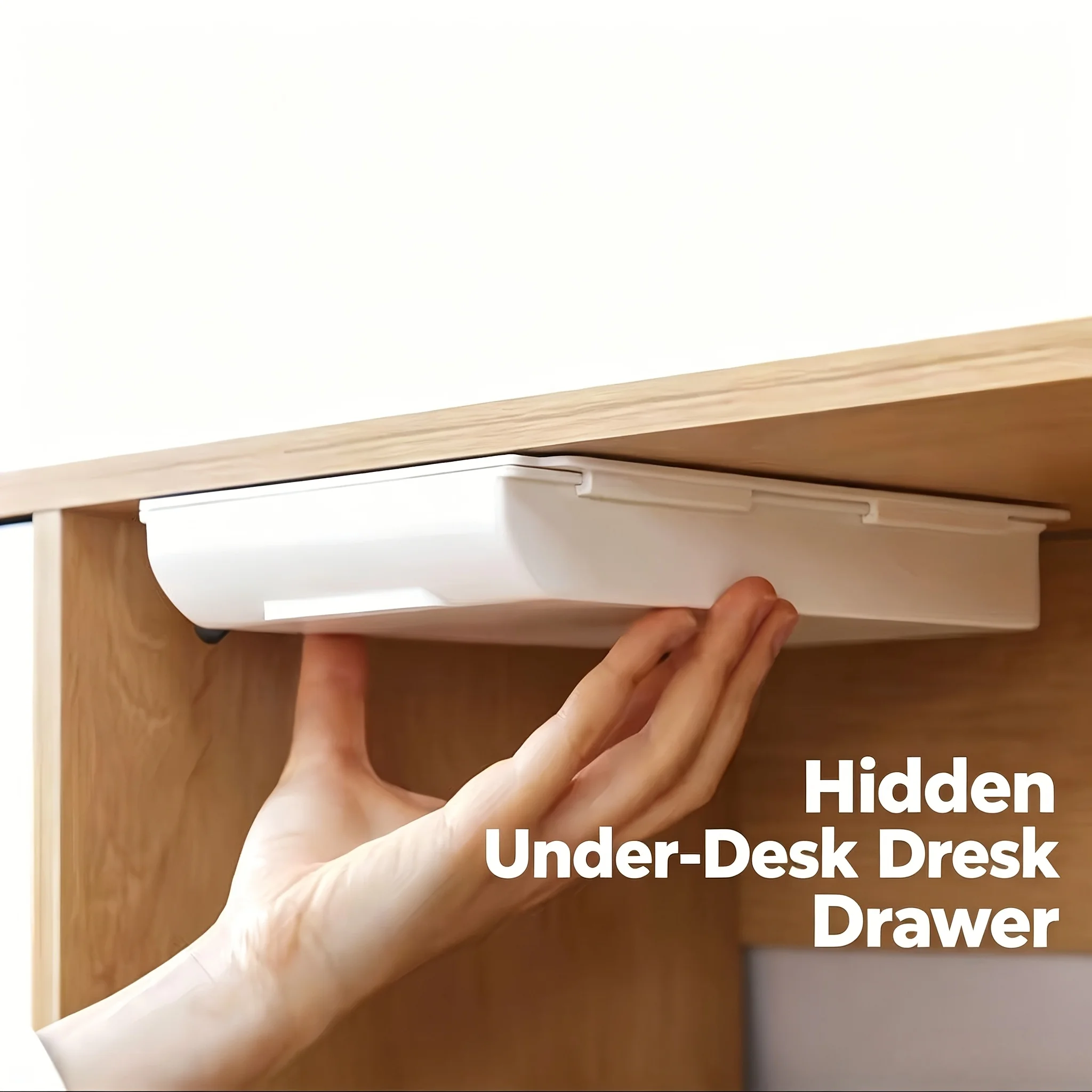 Sliding Under Desk Drawer, Punch-Free Self-Adhesive Hidden Storage Organizer, Space-Saving Desk Tidy for Pens Stationery Gadgets