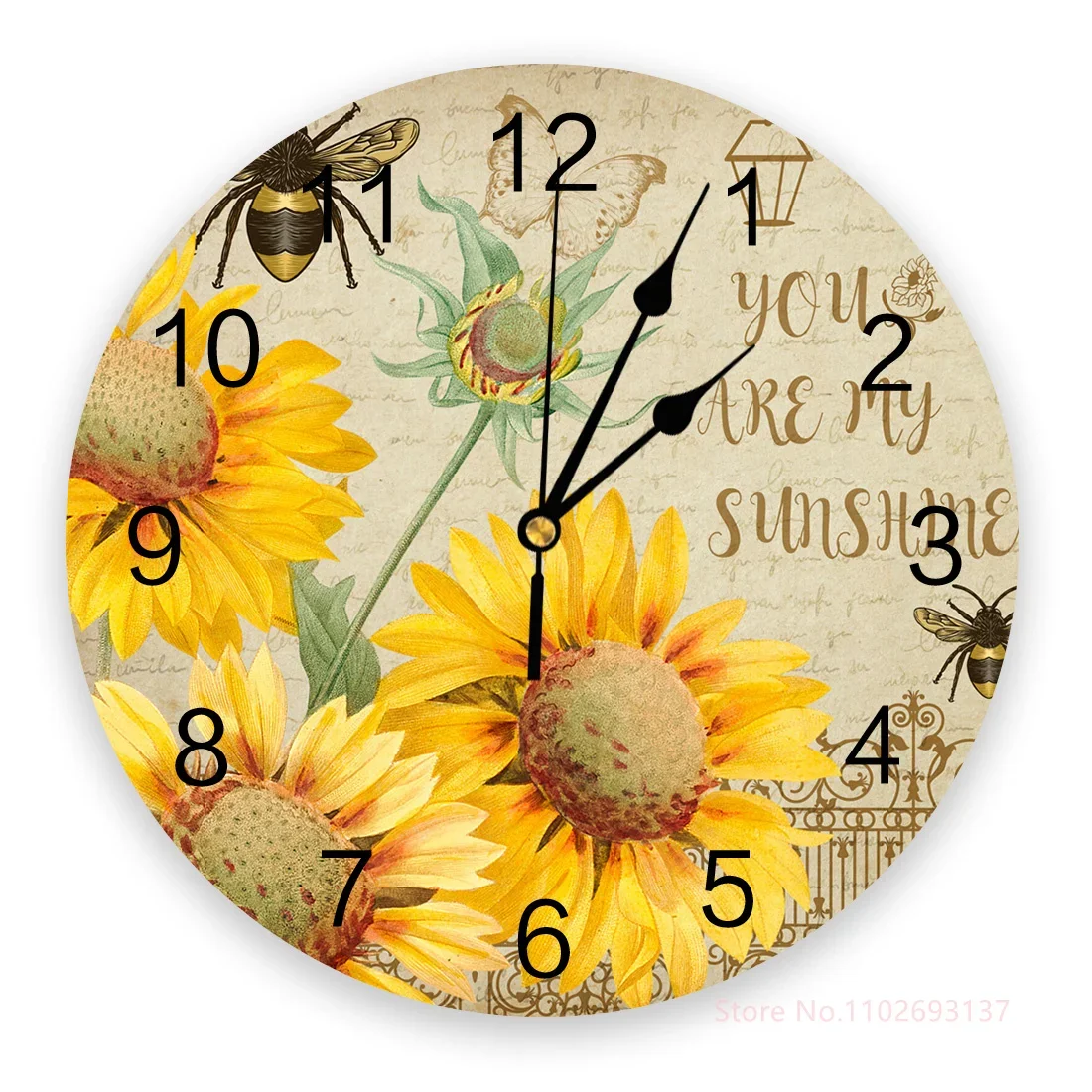 Sunflower Clock Pillowcase Throw Round Pillow Cushion, Office Chair Seat, Short Plush Fabric, Creative Decoration