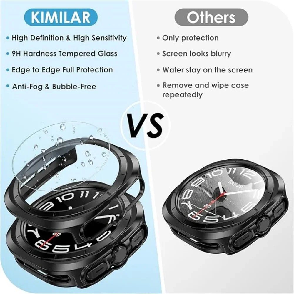 Casing kaca Tempered +, sarung HP Bumper PC pelindung tahan air untuk Samsung Galaxy Watch 7/FE 40/44mm Ultra 47mm