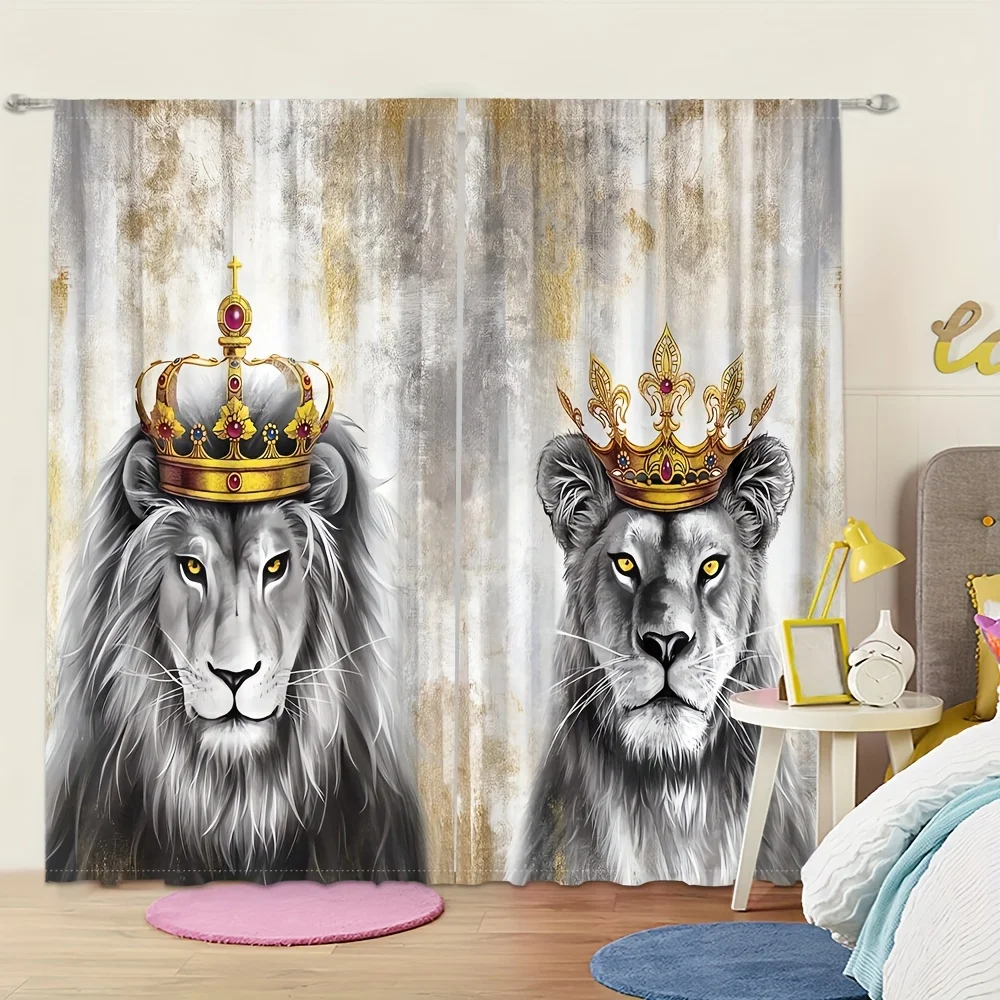 3D Animal Lion King Curtains, Children's Favorite Tiger Curtains, Bedroom Decor, 2 Panels, Home Decor