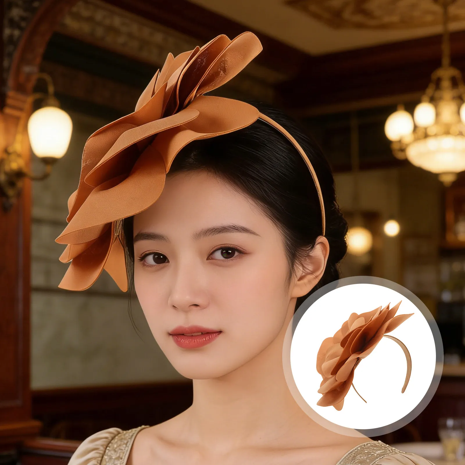 

Large Flower Fascinator Headband Pearl Embellished Floral Bridal Headpiece Wedding Party Tea Photography Accessories