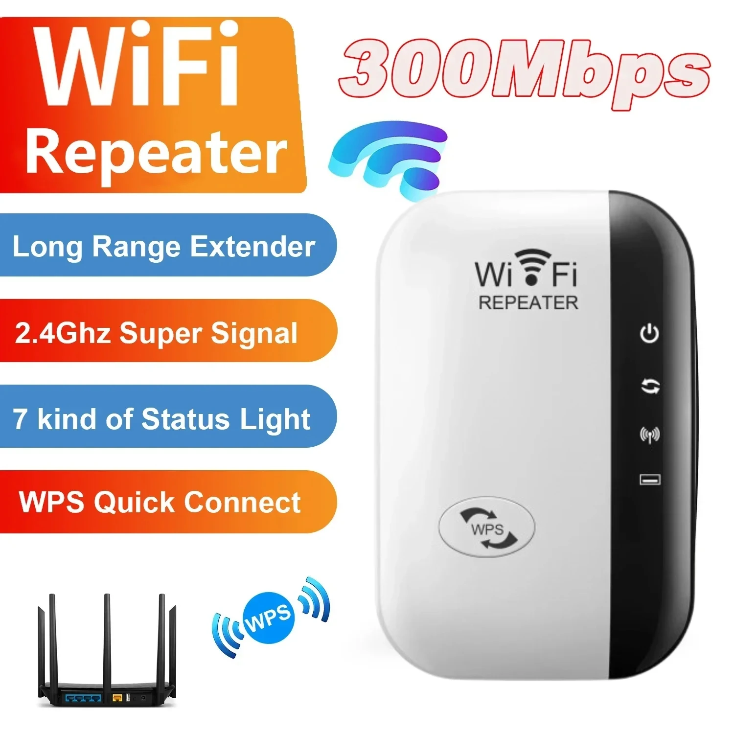 Répéteur Wi-Fi 11N 300 Mb/s sans fil pour la maison et le bureau, appareil de stérilisation à distance, amplificateur de signal réseau