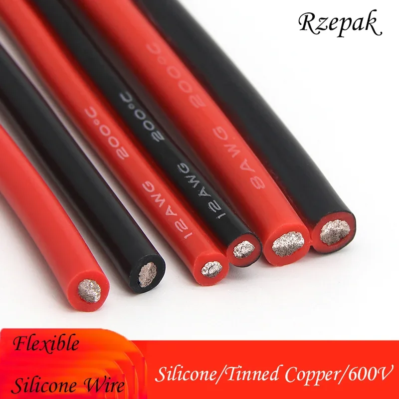 1/5/10m Soft Silicone Cable Car Battery Automotive Wiring 26 24 22 20 18 16 14 12 10 8 6 4 2AWG Heat-resistant Electrical Wires