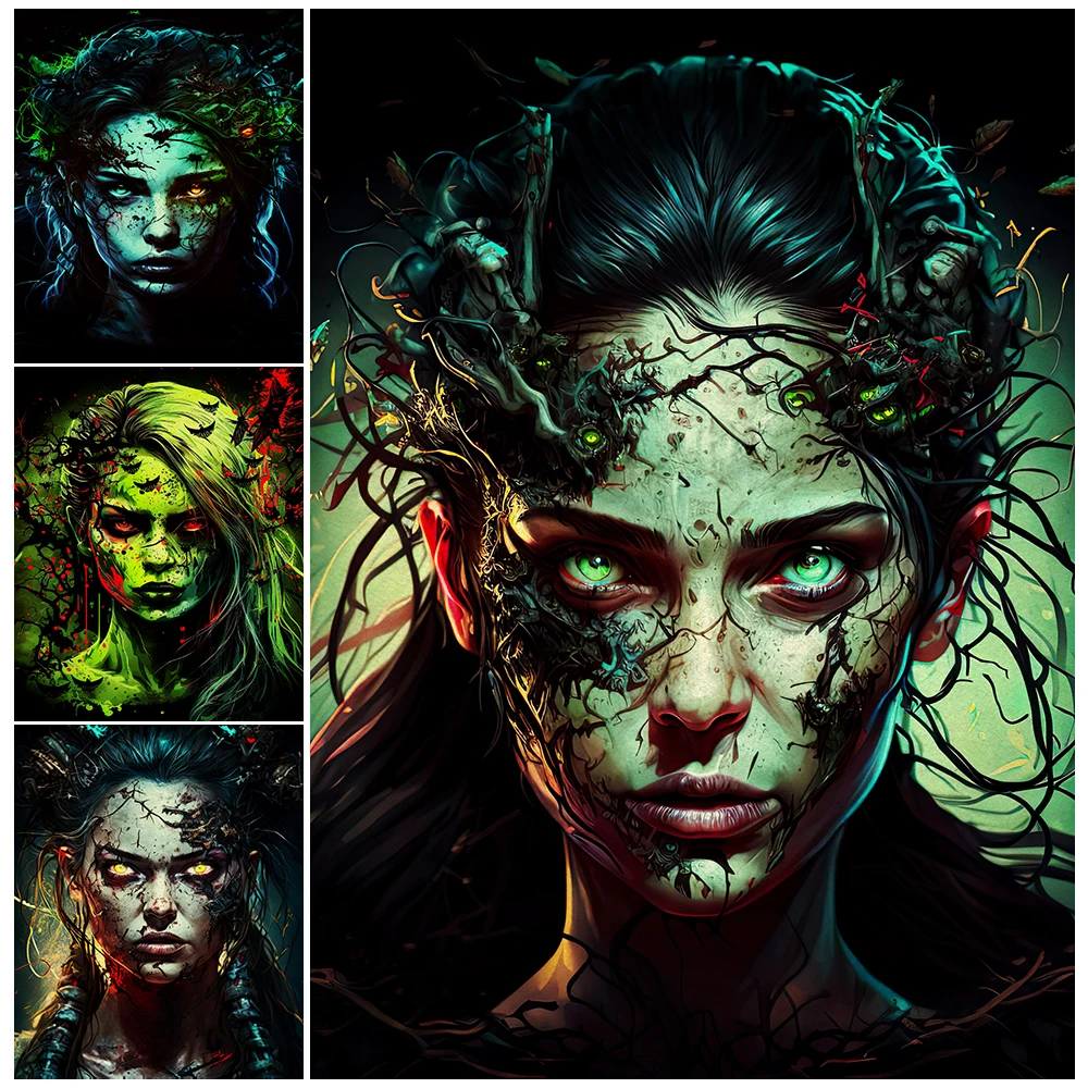 Rotting Zombie Girl Vintage Wall Art Canvas Painting Frankenstein Wife Portraits Art Poster And Print Home Decoration Unframed