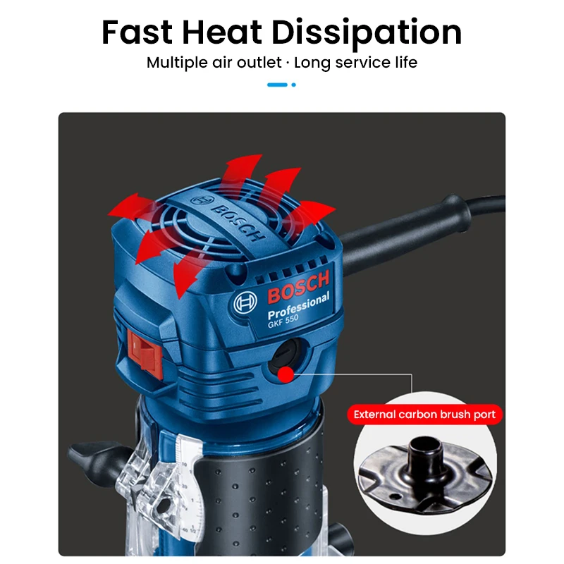 Imagem -02 - Aparador Elétrico 220v 550w Bosch Gkf550 Roteador de Palma Profissional Processamento de Móveis Corte de Arco Máquina de Entalhe de Fresagem de Madeira