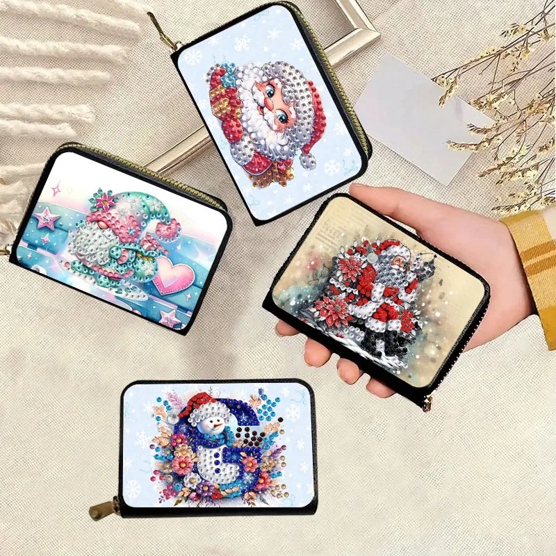 

1 рождественский набор алмазной живописи, модный визитница, дизайн на молнии с несколькими слотами большой емкости своими руками для ежедневного использования