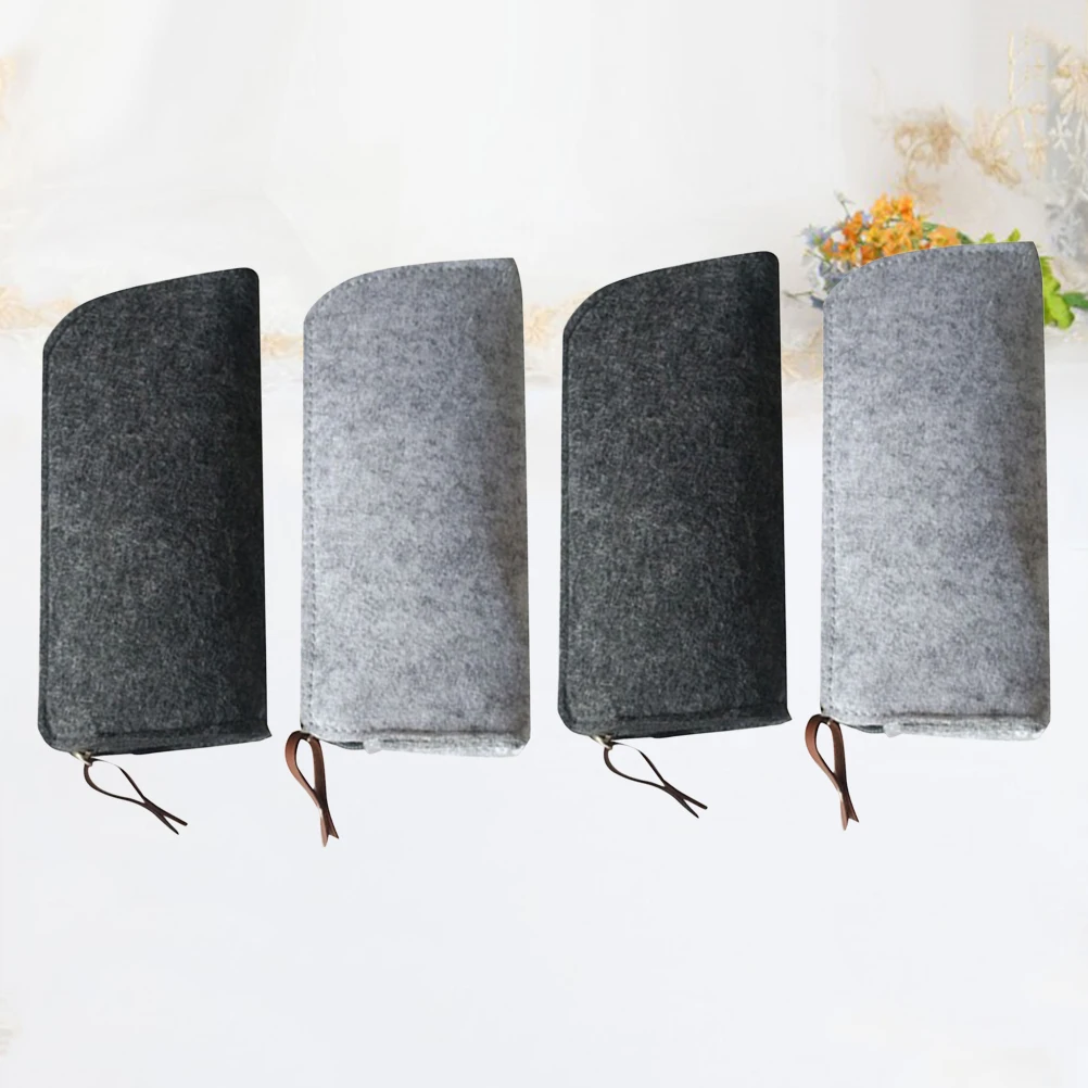 

4pcs Pen Case Pencil Holder Felt Stationery Organizer Pouch Bag For Pens Pencils Cellphone Coin Grey