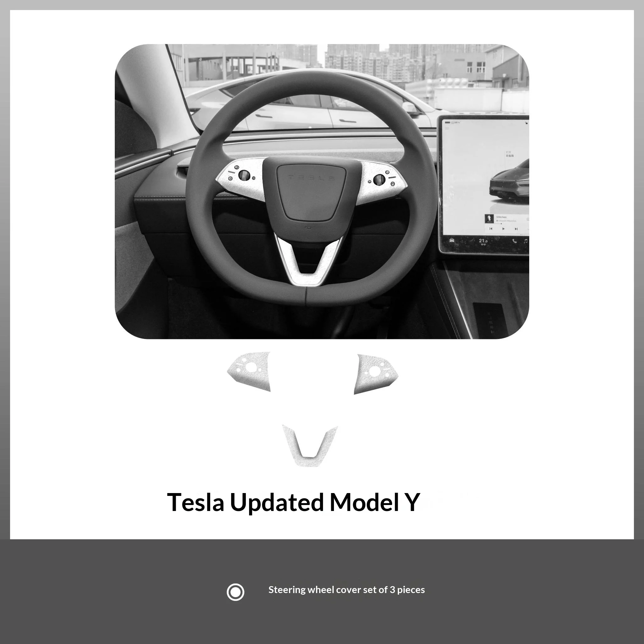 Car Steering Wheel Panel Trim Sticker Made of Alcantara For Model Y YL Launch Juniper Model 3 Highland Auto Protector Accessorie - Detail 1