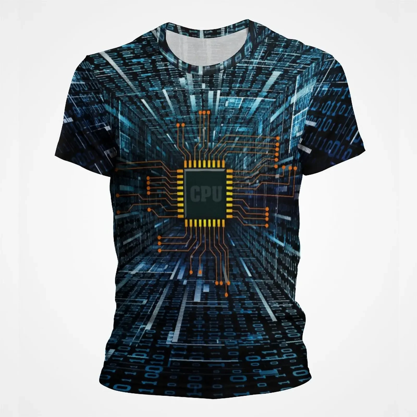 Herren-T-Shirt mit 3D-Leiterplatten-Motiv, realistisches elektronisches Chip-Motherboard-Muster, Kurzarm-T-Shirt im Technologie-Stil, Street-Top – Detail 6