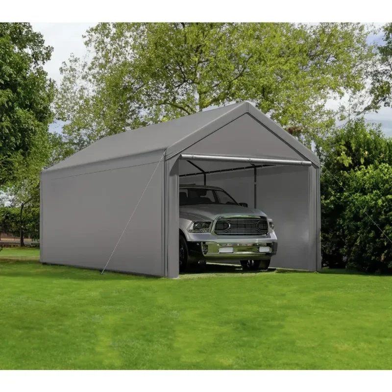 Outdoor Carport For 10x20ft Heavy Duty Canopy Storage Shed, Portable Garage with Removable Sidewalls and Doors