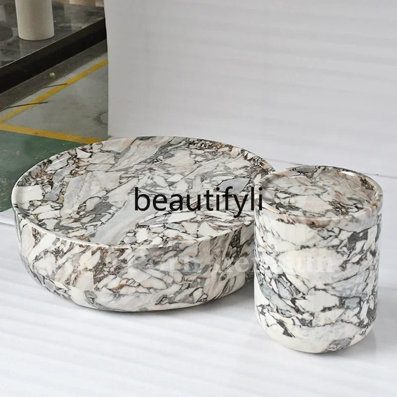 

qqItalian natural marble round coffee table combination model room home living room coffee table