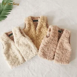 Fashion Baby Girl Princess Winter Faux Fur Vest Cotton Padded Child Waistcoat Solid Color Outwear Warm Thick Baby Clothes 1-12Y