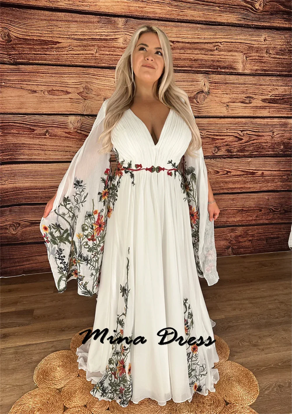 Mina Customized Backless Evening Dresses for Formal Occasions V-neck Floral Luxury Dresses Women 2024 Gala Dress Es Ball Gowns