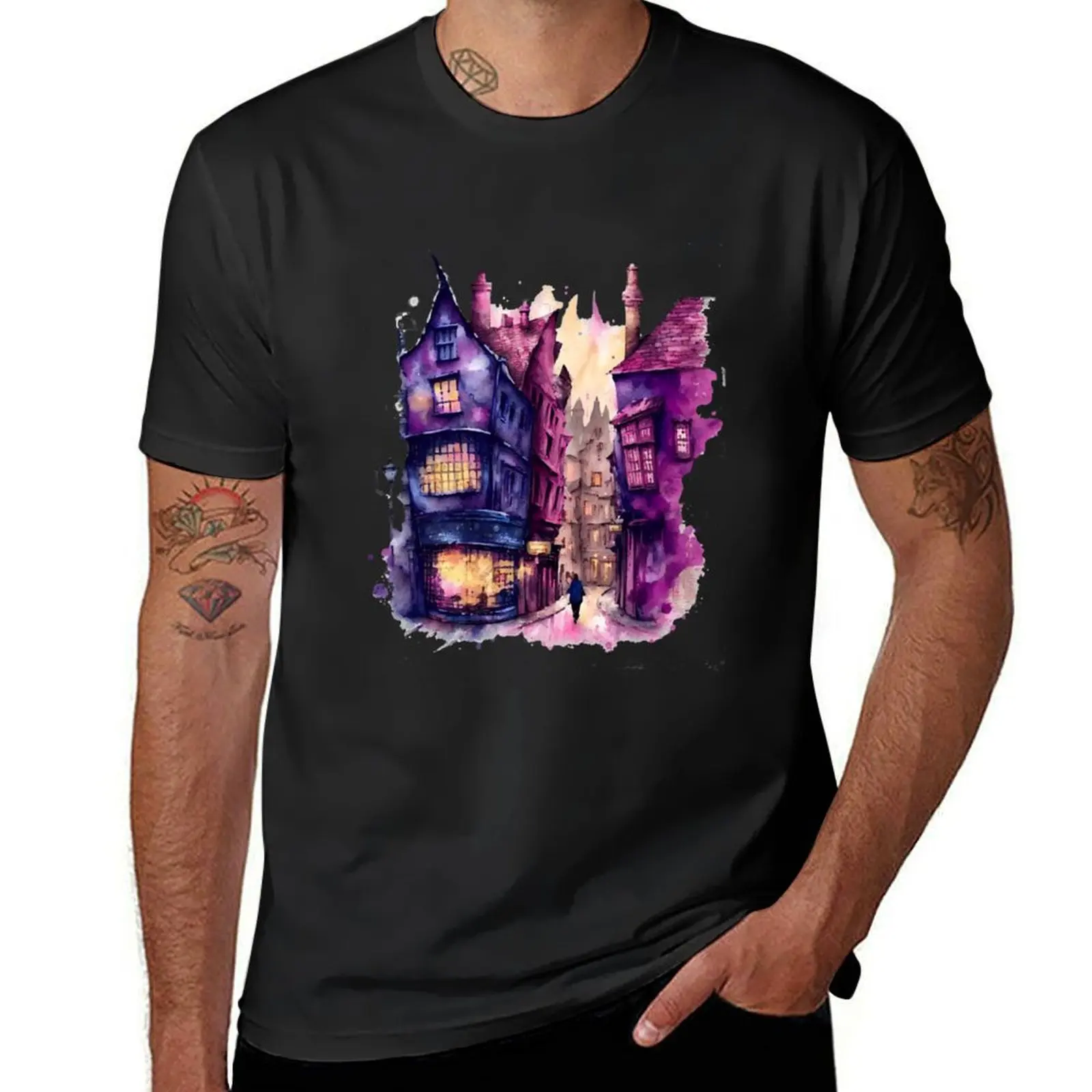 The Alley - Watercolor Art - Fantasy - Harry T-Shirt anime plus sizes oversizeds mens t shirt graphic