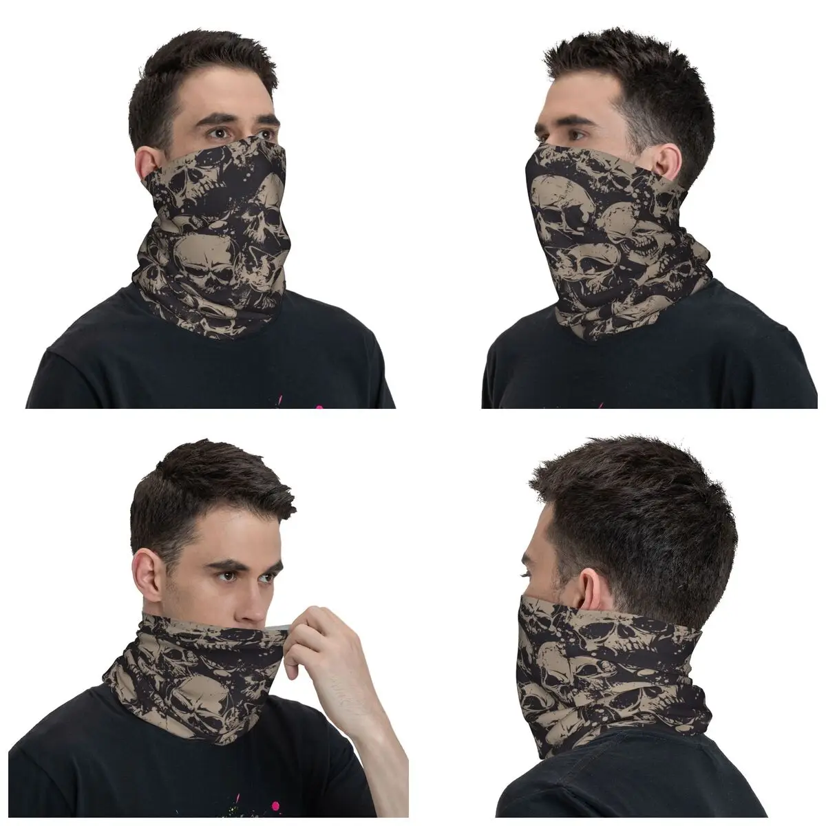 Grunge Pattern With Skulls Rock Bandana Neck Gaiter Printed Mask Scarf Multi-use Balaclava Cycling Unisex Adult Winter